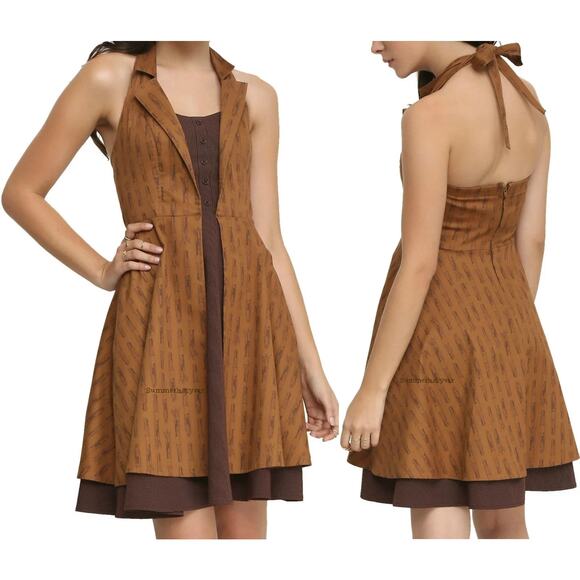 Doctor Who x Hot Topic Regeneration Dress Halter Pockets Brown BBC Women's Large - Picture 15 of 16